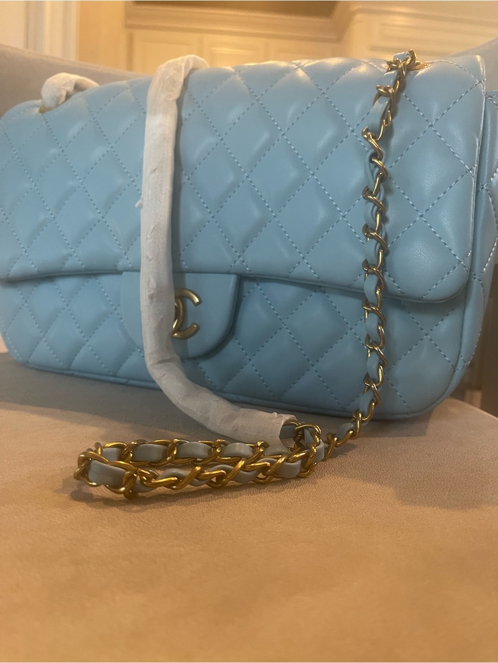Quilted Classic leather Flap Bag - Light Blue - Picture 2 of 10
